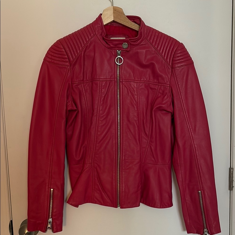Pinko Pink Leather Jacket Quilted Moto Style